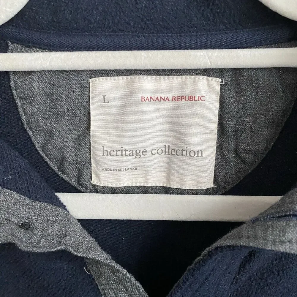 Banana Republic Heritage Collection Navy Button Up Fleece Shirt Men's Size Large